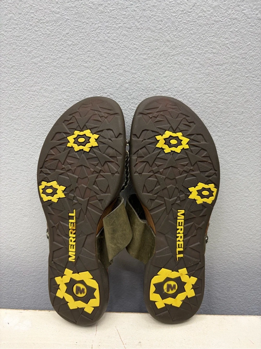 Merrell Olive Green Leather Braided Strap Slide Sandals Size 10
